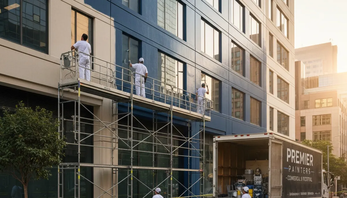 Professional commercial painters finishing office interiors in Overland Park, KS
