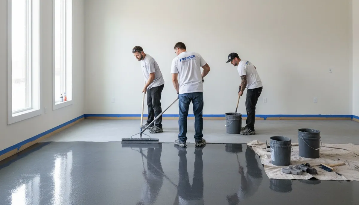 Epoxy floor coating in Overland Park KS garage with durable, glossy finish applied by local painters