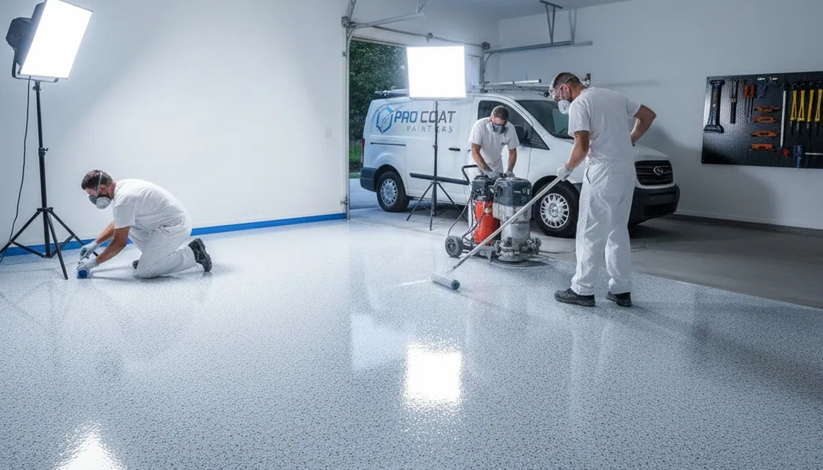 Professional epoxy garage floor coating in Overland Park KS with durable, glossy finish