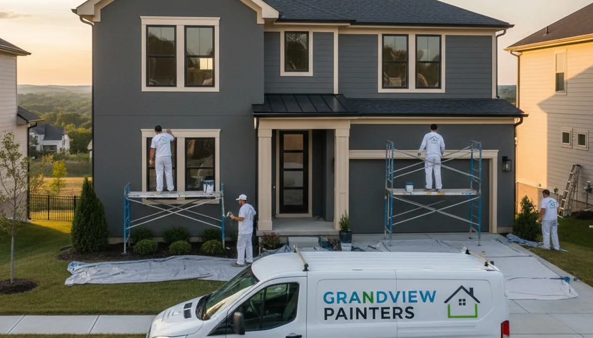 Professional house painters improving home exterior in Overland Park KS