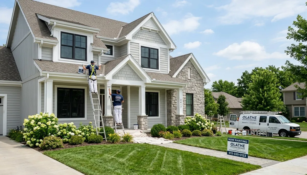 Professional house painters working on residential interior in Overland Park KS