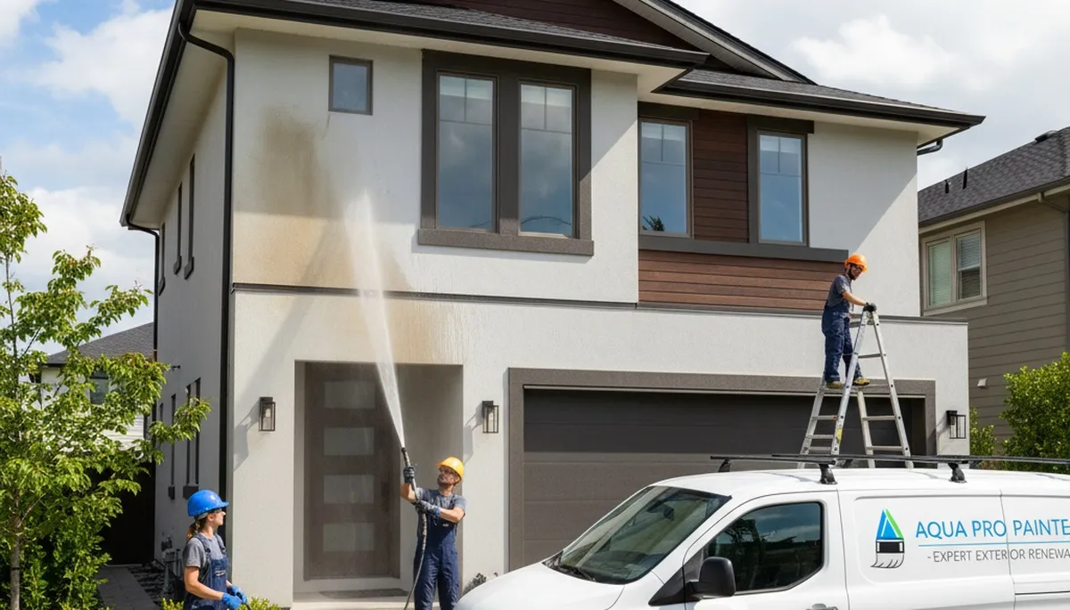 Professional pressure cleaning on home exterior in Overland Park, KS by expert house painters