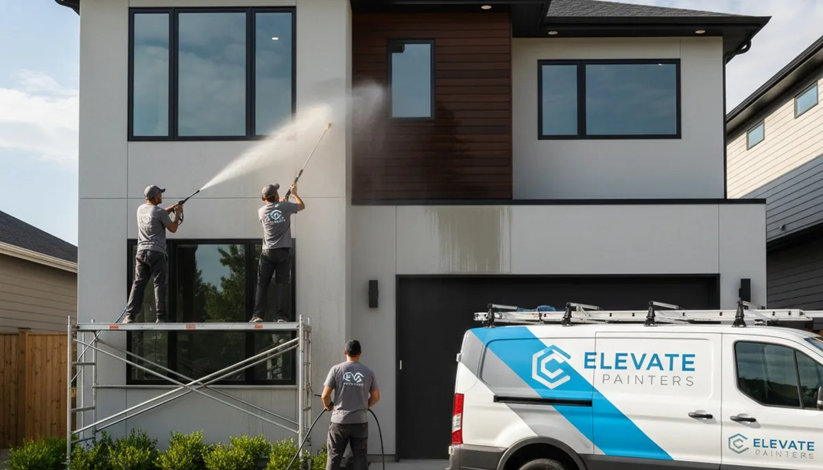 Professional pressure washing home exterior in Overland Park KS by expert house painters