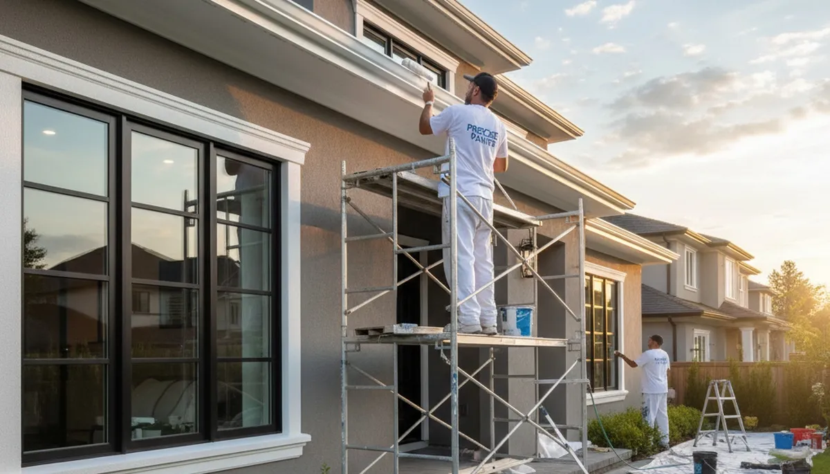 Professional trim and fascia painting on a home exterior in Overland Park, KS by expert house painters