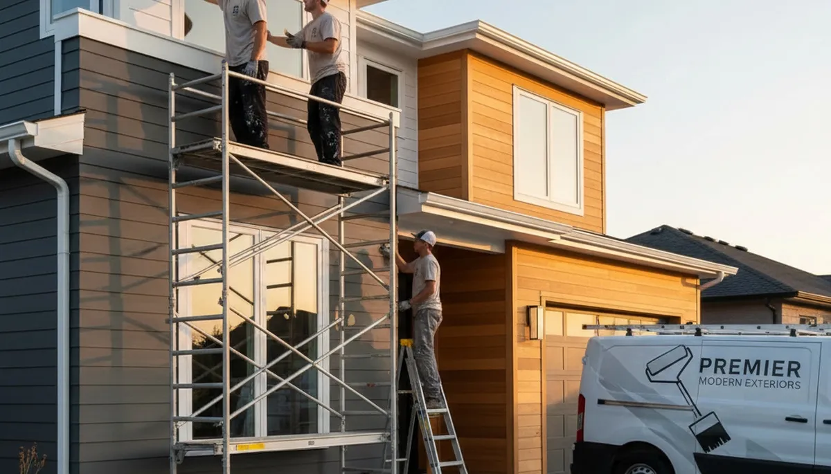 Professional trim and fascia painting on suburban home in Overland Park, KS by expert house painters