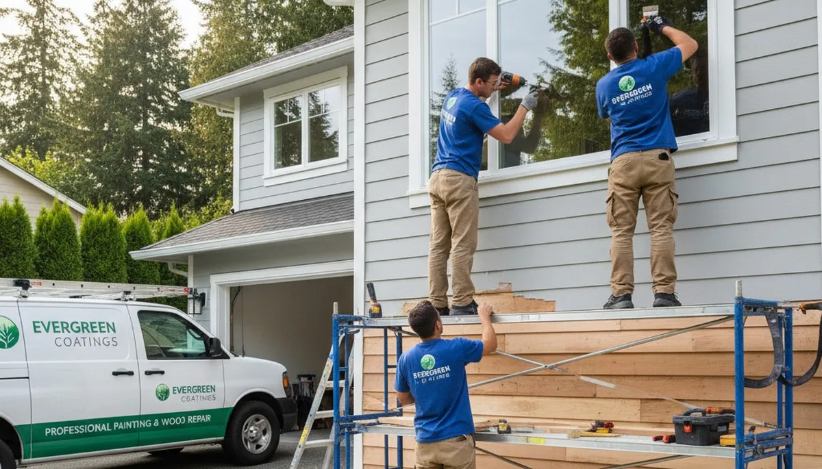 Professional wood rot repair on home exterior trim in Overland Park, KS by expert painters